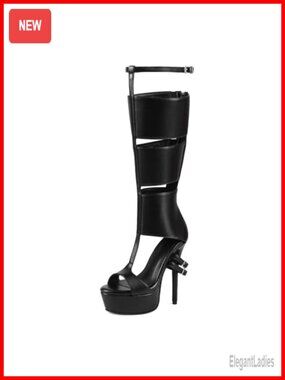 Knee High Platform Heeled Sandals with Strappy Gladiator Design